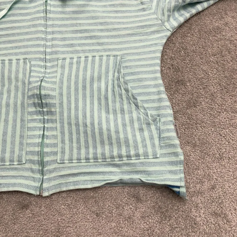 Columbia Full Zip Hoodie Sweatshirt Womens Large Green Striped Casual Outdoor